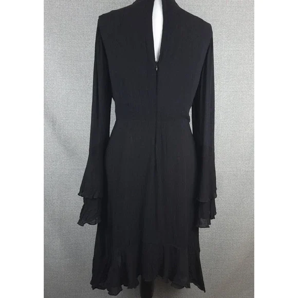 Philosophy Black Whimsigoth Dress 2 Sharkbite Hem Gauzy Ruffle Sleeve Witchy - Picture 2 of 16